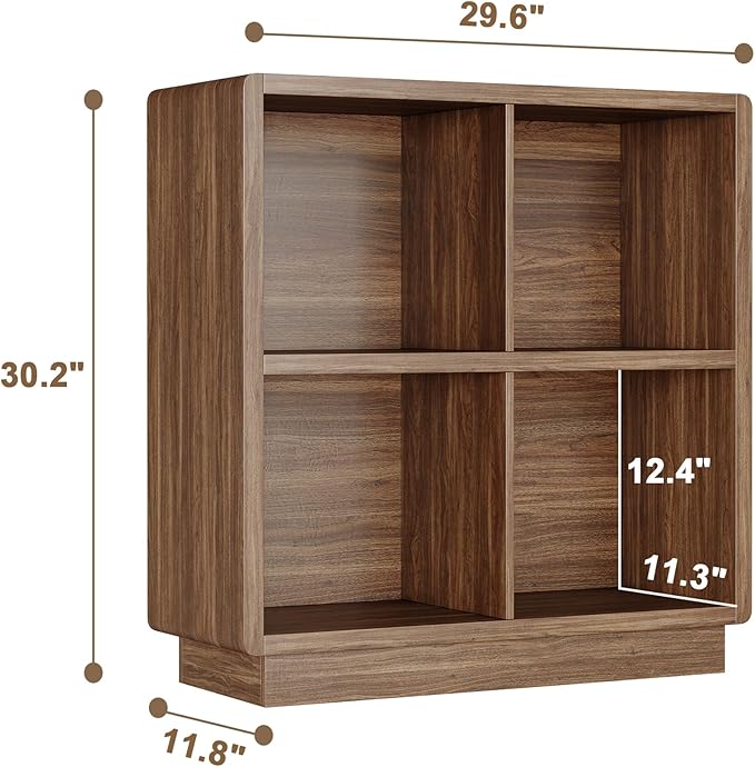 ChooChoo 4 Cube Storage Organizer, Wooden Bookcase with Storage, Cube Storage Bookshelf for Bedroom and Home Office, Brown Walnut