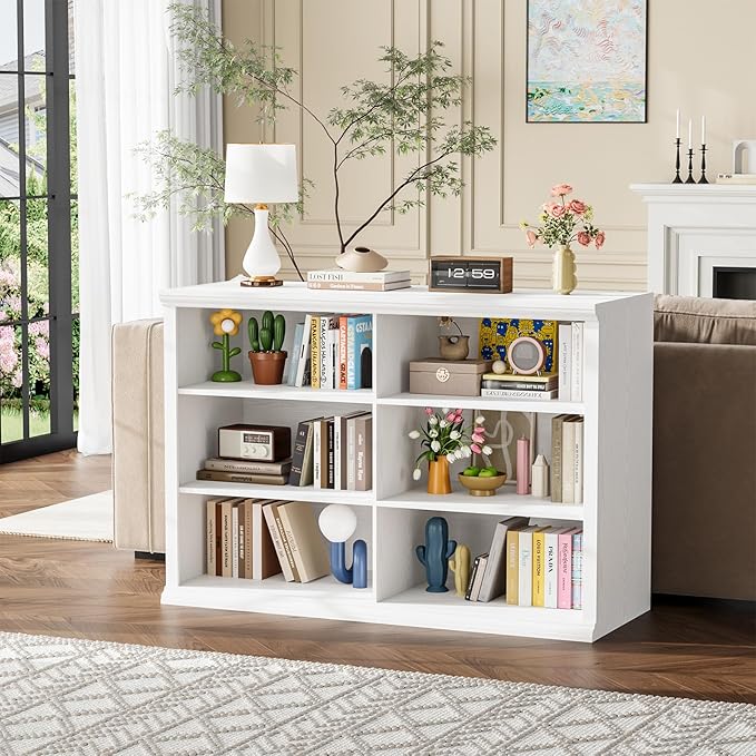 Rresyet 47.2" Wide Bookcase, 3-Tier Bookshelf Open Storage, 37" Tall Floor Standing Indoor Furniture, Book Cases for Home School Library Office Bedroom Kids, White