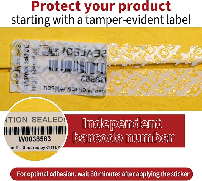 ChtepTamper 100 Pieces Total Transfer Tamper-Evident Stickers Security Labels Great for Goods Shipping,Exchange of Agency Files, Privacy Protection or More(Serial Number 1 * 3.54inches White)