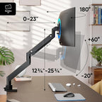 ONKRON Heavy Duty Monitor Arm for 17-57 Inch Screens up to 59.4 lbs, Ultrawide Screen Mount with Adjustable Gas Spring, VESA 75x75-200x200, Single Arm Monitor Mount for Desk, Clamp & Grommet Black