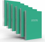 Custom Spiral Notebook Journals with a Green Colored Cover - 6 Pack of 5" x 8" – College Ruled, Hard Cover, 50 Sheets Per Book – For Journaling, Office, School Supplies, etc.