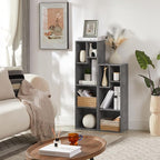VECELO Narrow Bookshelf Set, Fits 9.3" × 10-12.8" Hardcovers, Cube Storage Bookcases, Free-Standing for Living Room, Bedroom, Home Office, 3/4-Tier, 2-Pack, Gray