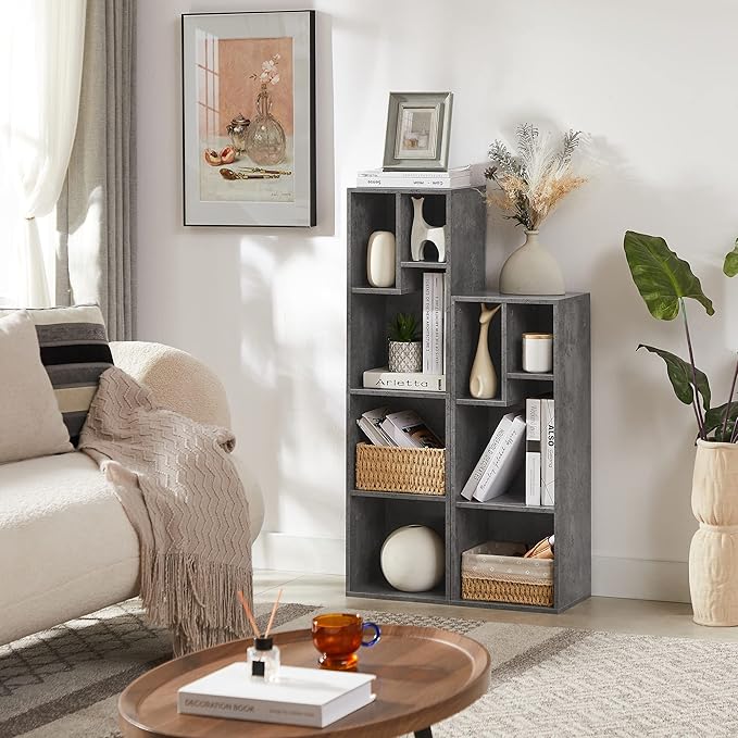VECELO Narrow Bookshelf Set, Fits 9.3" × 10-12.8" Hardcovers, Cube Storage Bookcases, Free-Standing for Living Room, Bedroom, Home Office, 3/4-Tier, 2-Pack, Gray
