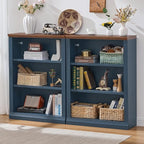 RWYHG 43" Blue Tall Bookshelf Set of 3,3-Tier Thick Wooden Book Shelf with Adjustable Shelves,Free Standing Farmhouse Bookcase with Open Display Storage,Floor Vintage Bookshelves for Living Room ﻿