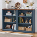 RWYHG 43" Blue Tall Bookshelf Set of 2,3-Tier Thick Wooden Book Shelf with Adjustable Shelves,Free Standing Farmhouse Bookcase with Open Display Storage,Floor Vintage Bookshelves for Living Room