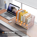 OrgMate Desk File Folder Holder Organizer-5 Vertical Compartments Racks and Paper Letter Tray,Mesh Magazine File Holder Sorter,Desktop Accessories & Workspace Organizers for Home,Office,School-Pink