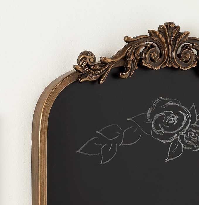Kate and Laurel Arendahl Arch Chalkboard; Gold; 19 x 31; Framed Arched Ornate Vintage Magnetic Chalkboard for Unique Display; Decoration; and Organization