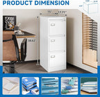 BYNSOE 3 Drawer File Cabinet with Lock Metal Vertical File Storage Cabinet Office Home Steel Vertical File Cabinet for A4 Legal/Letter Size Narrow File Cabinet Locked,Assembly Required