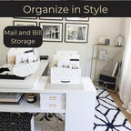 BLU MONACO White Desktop Mail Organizer with Drawer | Three-Tier Wooden Mail Holder with Gold Label Holders | Countertop Document and Bill Organizer for Home or Office