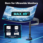 ARES WING Single Monitor Arm Desk Mount for 17-49 Inch Ultrawide Monitors, Heavy Duty Single Monitor Arm Holds 44 lbs, Full Motion Gas Spring Vertical Desk Mount, 75/100 VESA Mount, Black