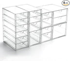 Prsildan Acrylic Drawer Organizer with 17 Drawers, Craft Office Desk Makeup Organizers Accessories, Set of 4 Clear Stackable Storage Drawers for Vanity, Countertop, Jewelry, Art Supply Organization