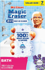 Mr. Clean Magic Eraser Sponge, Bathroom Cleaner, Shower Cleaner, Tub Cleaner, Soap Scum Remover, Bathroom Cleaning Supplies, Dawn Cleaning Power with Febreze Lavender Scent, 2 in 1 Bath, 7ct