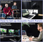 24 Pack Acoustic Panels, 1" X 12" X 12" Acoustic Foam Panels, Sound Proof Foam Panels, Self-Adhesive Soundproof Wall Panels ,Fire-Proofed Soundproofing Wedges,Acoustic Treatment Foams for Home-Black
