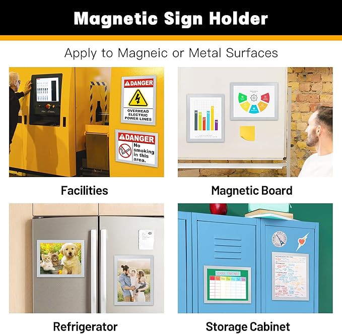 VAIIGO 5Packs Magnetic Frames for Refrigerator - 8.5x11 Magnetic Sign Holder with Metal Surface - File/Paper/Document Holder & Photos/Picture/Poster Frame for Home/Office (Silver)