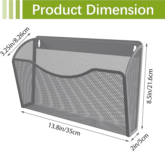 EasyPAG Single Pocket Wall File Organizer, Mesh Hanging File Folder Organizer for Letter/A4 Size Folders, Wall Mounted Vertical Mail Holder for Paperwork, Office, Home, School, Silver