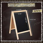 Henoyso 2 Pcs 16" x 10" Small Chalkboard Easel Tabletop Chalkboard Signs Menu Wooden A Frame Sandwich Board for Table, Double Sided with 2 Erasers for Bar Parties Display Home Decor(Wooden)