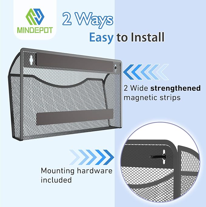 MINDEPOT Magnetic Wall File Organizer,Hanging Wall Mounted File Folder Binder Holder Mail Organizer for Office,Home and School Supplies