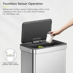 EKO Econova 30L+30L Dual Compartment Motion Sensor Trash Can, 16 Gallon Automatic Kitchen and Recycling Bin, Soft-Close Lid, Fingerprint-Resistant Stainless Steel Garbage Bin, 2 Inner Buckets