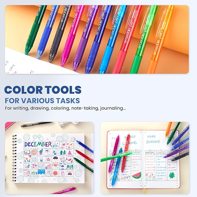 ParKoo 26 Colors Erasable Gel Pens, Retractable Erasable Pens Fine Point (0.7), Make Mistakes Disappear, Assorted Color Inks for Writing Drawing Coloring Planner