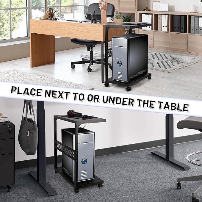 Bfttlity Large PC Stand Computer Tower Stand 2-Tier Metal CPU Holder with Locking Caster Wheels Suitable for Most PC (Black,XL)