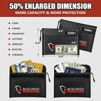 ROLOWAY Fireproof Bag (9.6 x 6.6 inches) 5200℉ Heat Insulated, Fireproof Money Bag with Zipper for Cash (2-Pack Black)