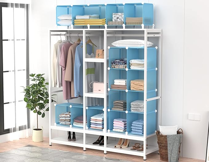 HOMIDEC Closet Organizers and Storage, 9 Cube Storage Organizer, Portable Closet Organizer Cubes Shelves for Clothes, Bedroom, Wardrobe, Kids Room, Bathroom, Blue