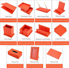 RitPin Luxury Executive Leather Desk Organizer Set – 11-Piece Office Desk Accessories with Desk Pad, Letter Tray, Phone Stand, Pen Holder & Coasters – Professional Office Desk Decor & Gift (Orange)