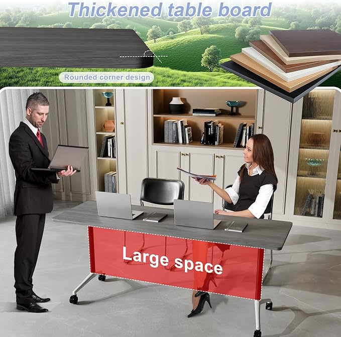 Conference Table Flip Top Mobile Conference Room Tables,Folding Conference Table with Wheels,Large Meeting Training Seminar Table Saving Space for Office Classroom(8C,55.1'')