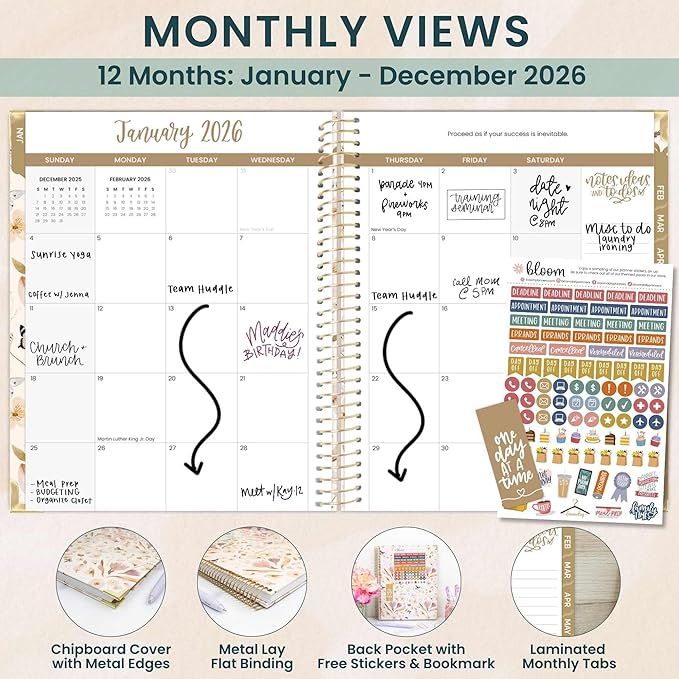 bloom daily planners HARDCOVER 2026 Planner (January to December) - 8.5” x 11” Weekly & Monthly Dated Agenda Organizer Book with Stickers & Tabs - Butterfly Garden