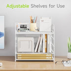 Cawukege 5 Tier Paper Organizer with Handle, Metal Mesh Desk Organizer File Folder Paper Letter Tray Desktop Document Sorter for Classroom, School, Office Accessories Organization and Storage - White