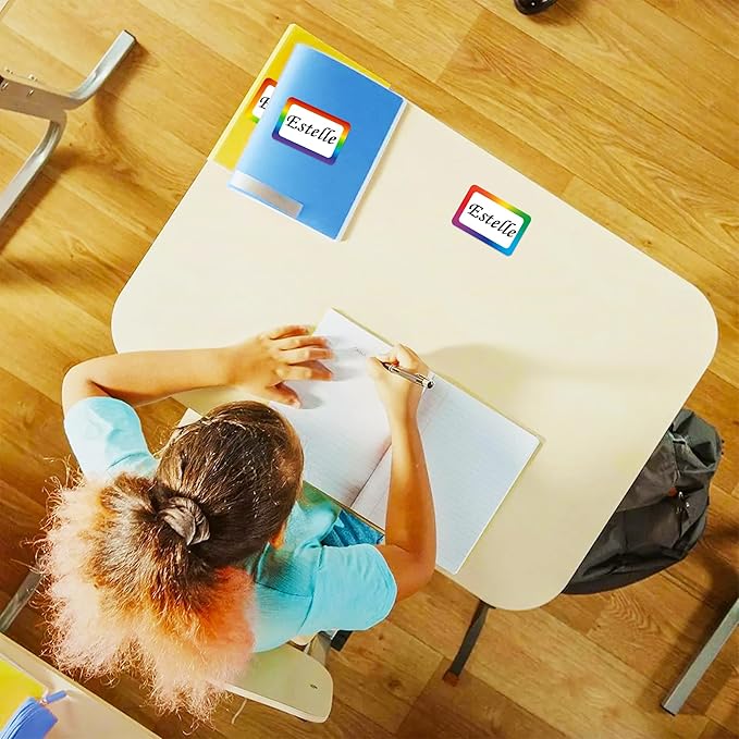Wonmon 200 PCS Rainbow Name Tags Stickers, Self Adhesive Colorful Rainbow Name Tag Labels Stickers for Back to School Classroom Student Office Desk Cubby Locker Themed Party, 2x3 inch