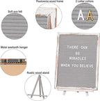 Felt Board With Rustic Vintage Frame and Stand 12x16 Inch, Grey Changeable Message Board Includes 792 Letters, Numbers and Symbols, Hook to Hang, 2 Canvas Bags