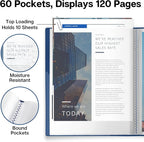 Dunwell Presentation Binder 60-Pocket, Displays 120 Pages, 8.5x11 Portfolio Binder with Plastic Sleeves, Storage and Organizer for Documents, Photos, Kids Artwork, Projects, Recipes (Blue)
