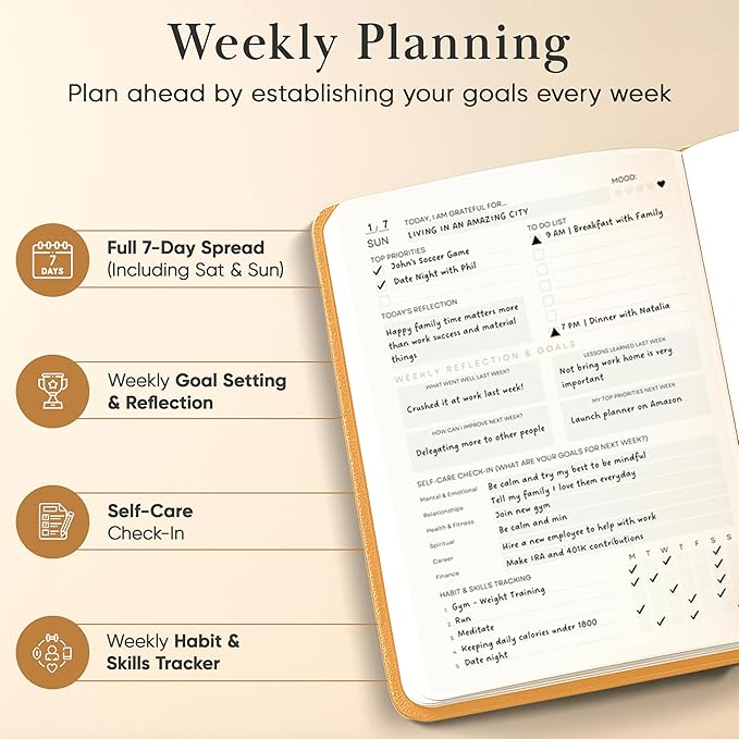 Mantra Planner 2026 Planner, Daily Journal & Gratitude Journal All-In-One with To Do List, Self Care Prompts & Habit Tracker - 5 x 8 - Orange