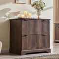JXQTLINGMU 2 Drawer File Cabinet with Charging Station, 30" Fluted Lateral File Cabinet w/Files Hanging Rod for Letter/Legal/A4, Large Tabletop for Printer, Office Wood Printer Cabinets, Dark Walnut