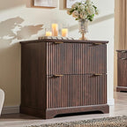 JXQTLINGMU 2 Drawer File Cabinet with Charging Station, 30" Fluted Lateral File Cabinet w/Files Hanging Rod for Letter/Legal/A4, Large Tabletop for Printer, Office Wood Printer Cabinets, Dark Walnut