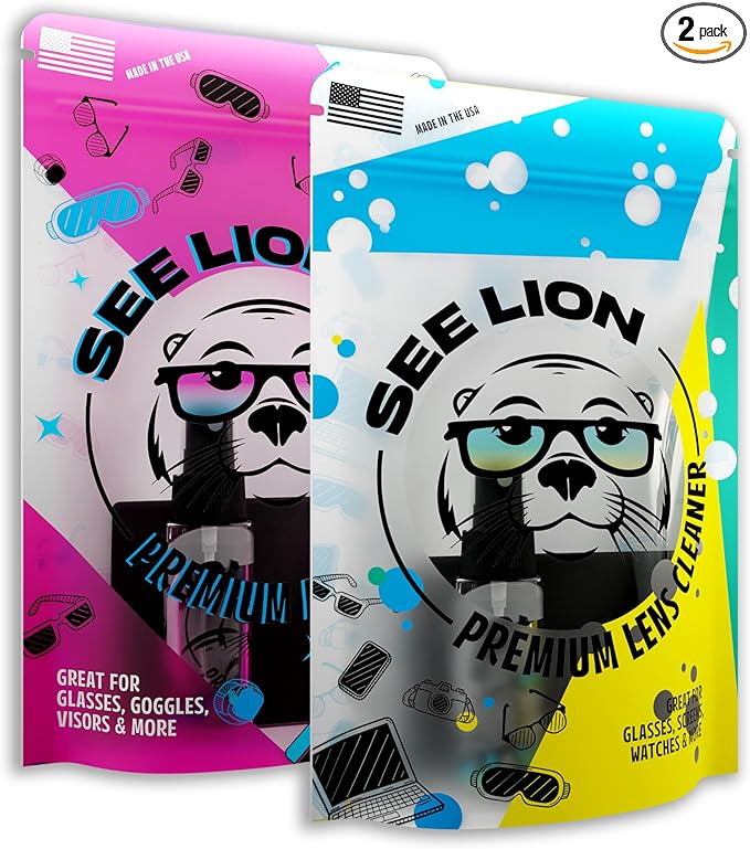 cellhelmet See Lion Premium Lens Care Bundle | Anti Fog Spray + Streak-Free Lens Cleaner with 2 Black Microfiber Cloths | Safe for Glasses, Goggles, Screens & Optics | Travel-Size 30ml / 1oz Bottles