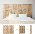 66.9Inch Folding Room Divider, 6 Panels Wood Carved Privacy Screens, Free Assembled Freestanding Partition for Home Office Restaurant Bedroom (Natural)