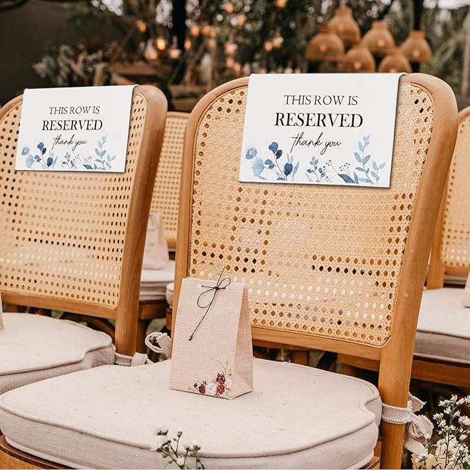 ChissNook Reserved Seating Chair Signs, This Row Is Reserved Pew Cloths Seating Placeholder for Church Pews, Wedding Decorations for Reception Parties Celebrations Event Meetings (Dusty Blue, 4 PCS)