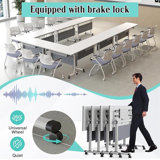 JEHUJD Conference Table,55.1''Folding Conference Room Table for 4-12 People,Mobile Flip Top MeetingTraining Table with Different Coulor and Styles for Offices, Classrooms,Meeting Room (2, B)