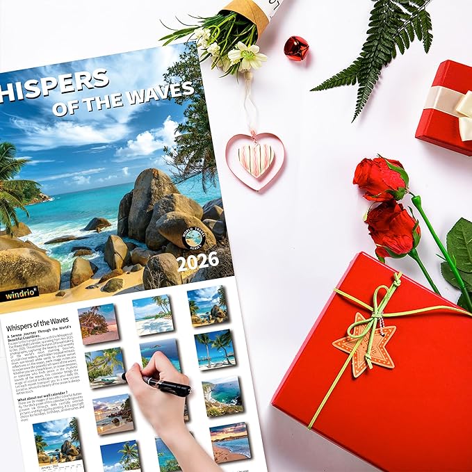 2026 Wall Calendar,Calendar 2026, November 2025 - December 2026, Wall Calendar Whispers of the Waves, 12" x 24" Opened,Full Page Months Thick & Sturdy Paper for Gift Perfect Calendar Organizing