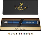 Scriveiner Personalized Luxury EDC Fountain Pen (Medium), Stunning Matt Blue Pocket Pen, Chrome Finish, Schmidt German Nib, Best Engraved Fountain Pen Gift Set for Men & Women, Name Engraving