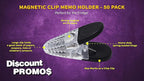 50 Magnetic Memo Holders Set - Customizable Text, Logo - Large Clip, Plastic - Clear