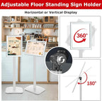 VAIIGO Heavy Duty Standing Sign Holder 8.5x11 Inch - Pedestal Floor Sign Stand with Weighted Base - Vertical & Horizontal View Poster/Menu Holder for Indoor/Outdoor Business Store Advertising, Silver