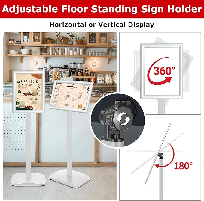 VAIIGO 3 Pack Heavy Duty Standing Sign Holder 8.5x11 Inch - Pedestal Floor Sign Stand with Weighted Base - Vertical & Horizontal Poster/Menu Display Stands for Indoor/Outdoor Advertising, Silver