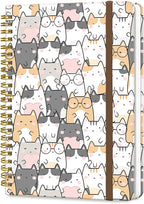 DHGPTS Spiral Journal Notebook, A5 Cute Notebooks for Women Men, College Ruled Hardcover Notebook for Work & Note Taking, 60 Pages Double-Wire Journals for Writing, Cute Gentle Cats