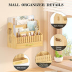 Bamboo Mail Organizer Countertop with Drawers, Wood Desk File Organizer Desktop Paper Organization Storage Bill & Letter Sorter Holder for School Home Office Supplies, No Assembly Required (Nature)