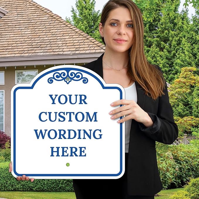 Custom Decorative Sign, Personalized Metal Sign for Business, Driveway, Home, Airbnb, Office Door Plaque, White Background 18x18 Inches, ACM, Fade Resistant, Made in USA