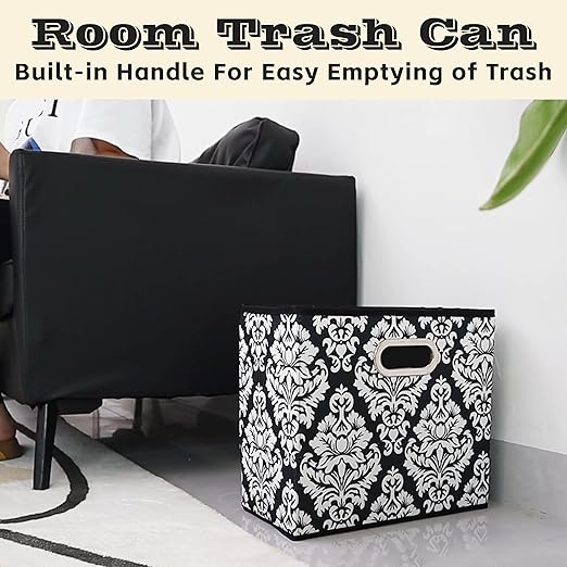 Fozxsvg Black 4.5 Gallon Fabric Trash Can, Waterproof Cute Waste Basket, Decorative Trash Bin for Bedroom, Office, Living Room, Kitchen