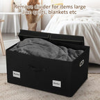 Graciadeco 75 Quarts Extra Large Decorative Storage Bins with Lids, 3 Packs Black Collapsible Storage Bins with Lids, Stackable Storage Bins Decorative Box Storage With Lid Extra Large